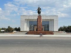 15A Statue of Manas at Ala-Too Square with Kyrgyz State History Museum Bishkek Kyrgyzstan
